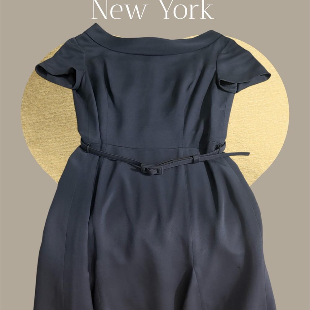 Carolina Herrera Classic Blue Belted Midi Dress - Picture 4 of 15